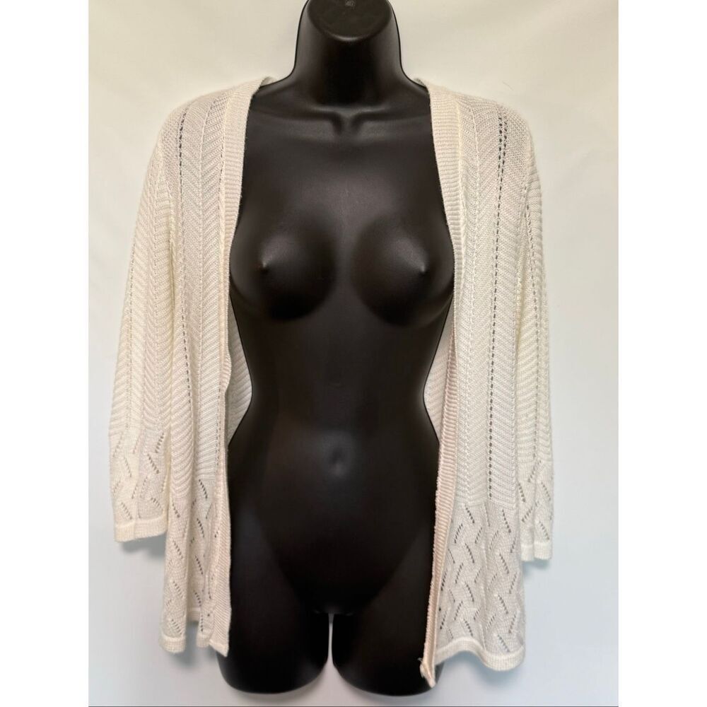 Notations white knit open front long sleeve cardigan, size small NWOT